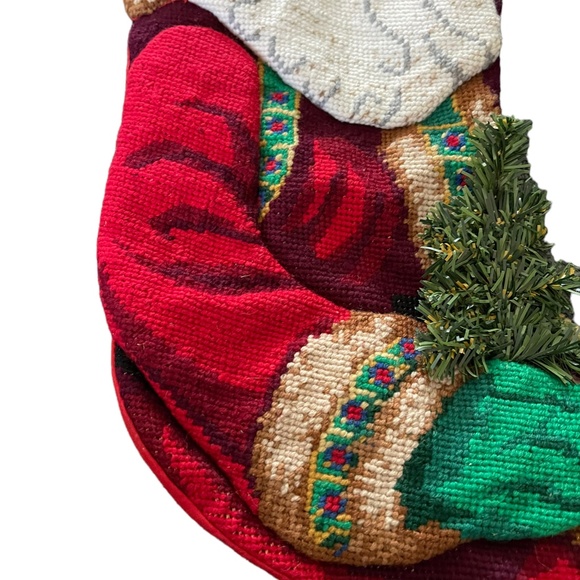 Santa Claus with Tree Christmas Stocking 17.5" L  x 7" W. Red, Green, White - Picture 6 of 7